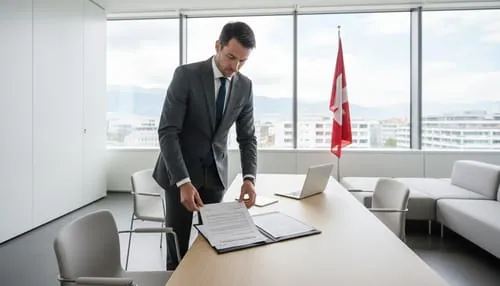 Bild zum Artikel "GmbH oder AG? Die richtige Rechtsform für Ihr Startup in Oftringen" - Ein Unternehmer berät sich vor einem Laptop mit Dokumenten über Rechtsformen.